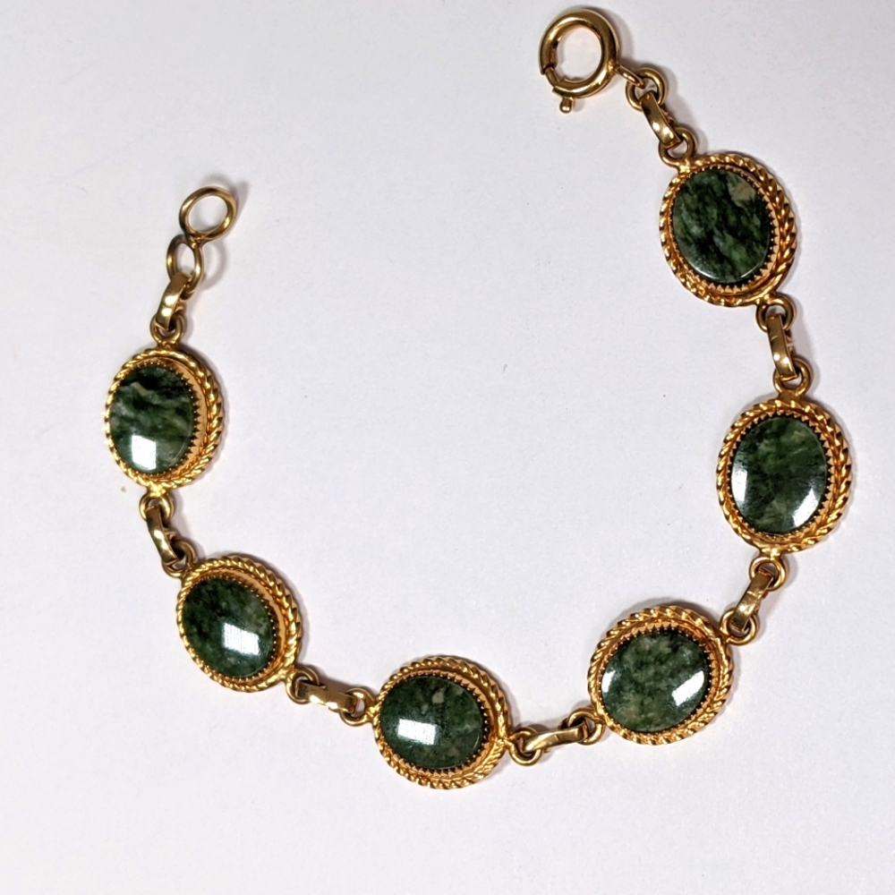 Vintage 1960s 12K Gold and Green Agate Bracelet
